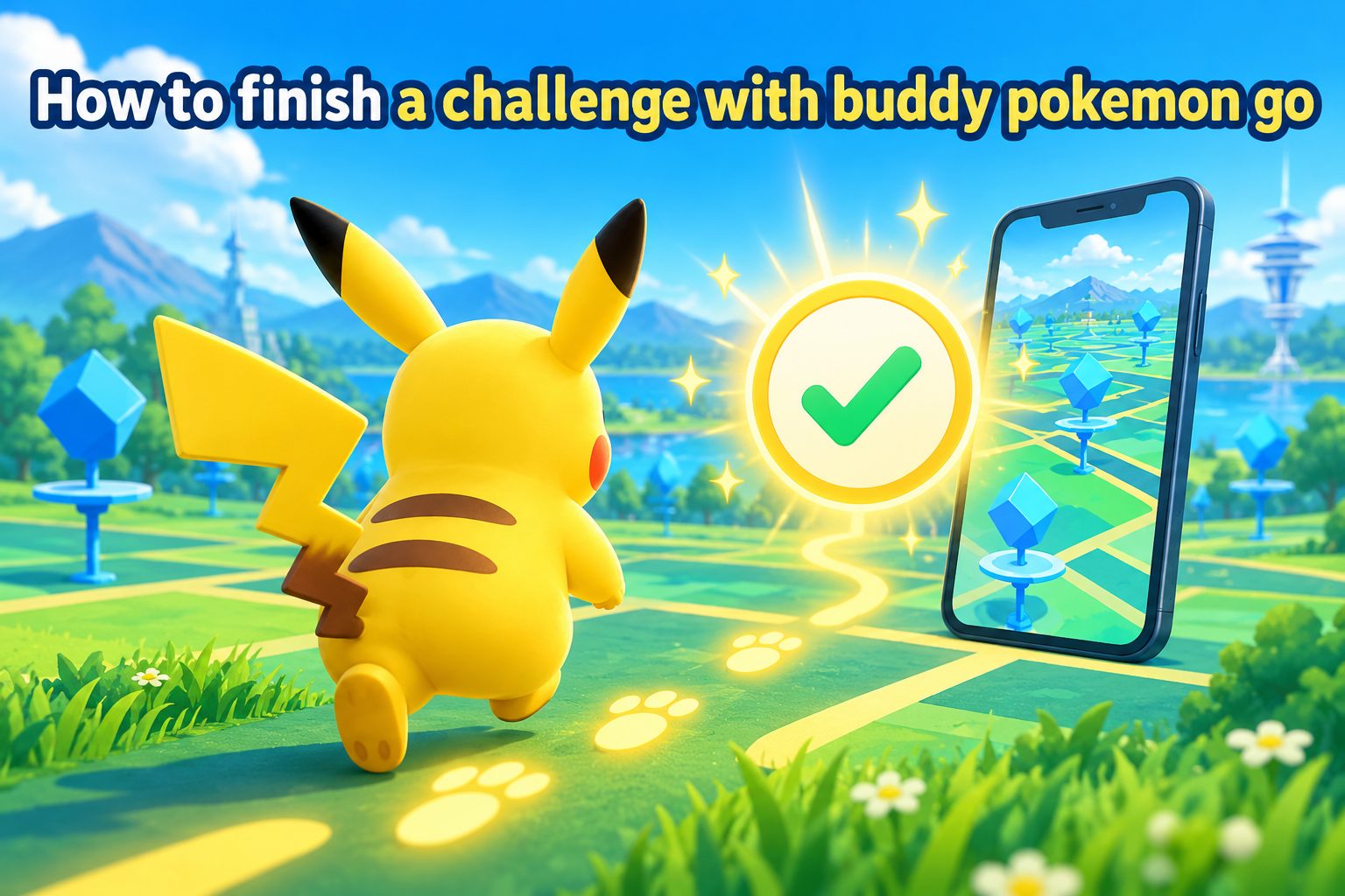 Pokémon GO Trainer walking with their Buddy Pokémon, earning hearts to complete a challenge